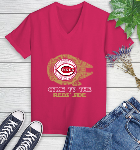 MLB Come To The Cincinnati Reds Side Star Wars Baseball Sports Women's V-Neck T-Shirt 9