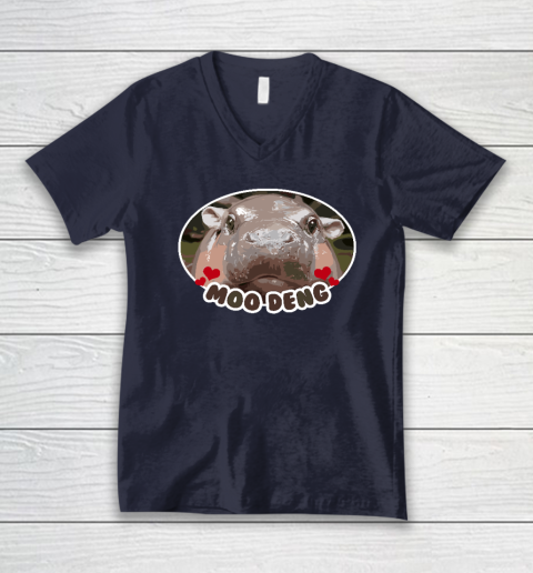 Moo Deng Bouncy Pig in Thai Picture The Cute Baby Hippo V-Neck T-Shirt 2