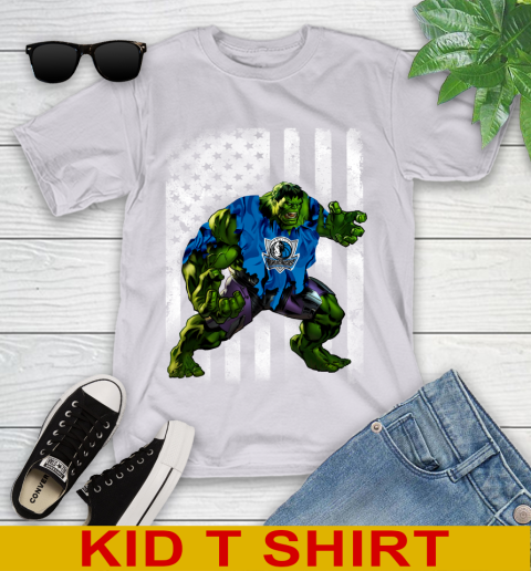 Dallas Mavericks Hulk Marvel Avengers NBA Basketball American Flag Youth T-Shirt 4