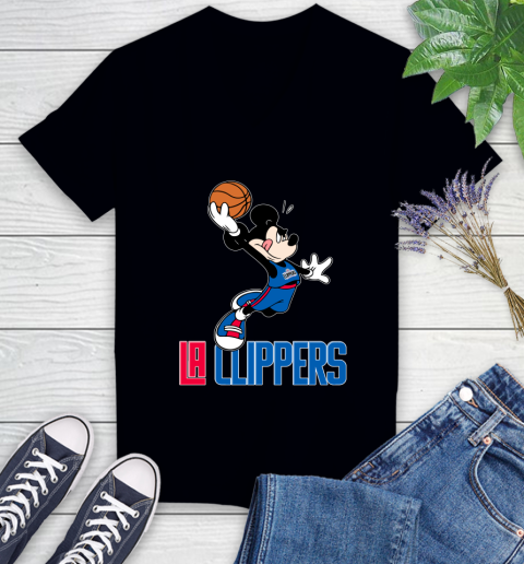 NBA Basketball LA Clippers Cheerful Mickey Mouse Shirt Women's V-Neck T-Shirt
