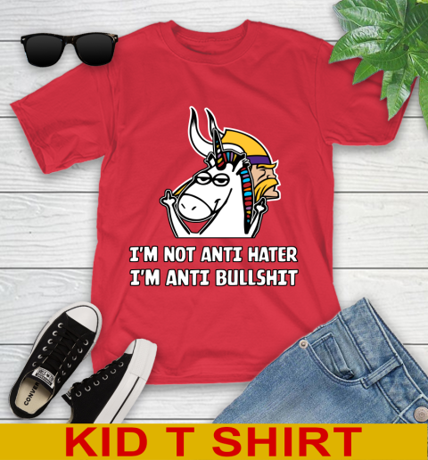 Minnesota Vikings NFL Football Unicorn I'm Not Anti Hater I'm Anti Bullshit Youth T-Shirt 10