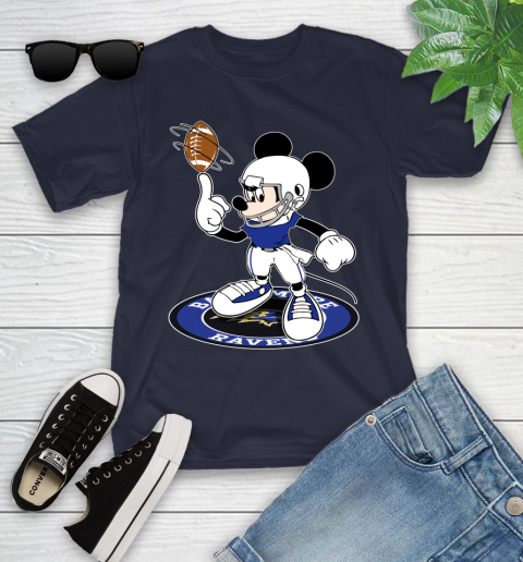 NFL Football Baltimore Ravens Cheerful Mickey Disney Shirt Youth T-Shirt 3