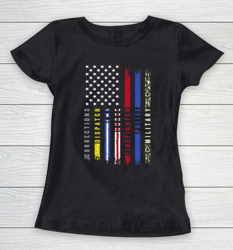 Thin Blue Line First Responders Hero Flag USA Salute Women's T-Shirt