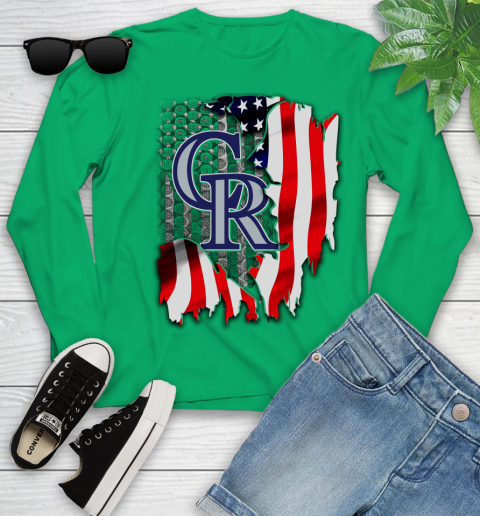 Colorado Rockies MLB Baseball American Flag Youth Long Sleeve 7