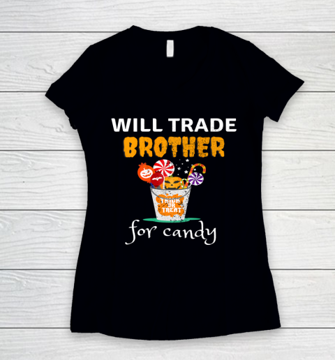 Halloween Family Matching Will Trade Brother Funny Sibling Women's V-Neck T-Shirt