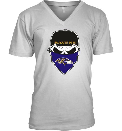 Baltimore Ravens Skull V-Neck T-Shirt