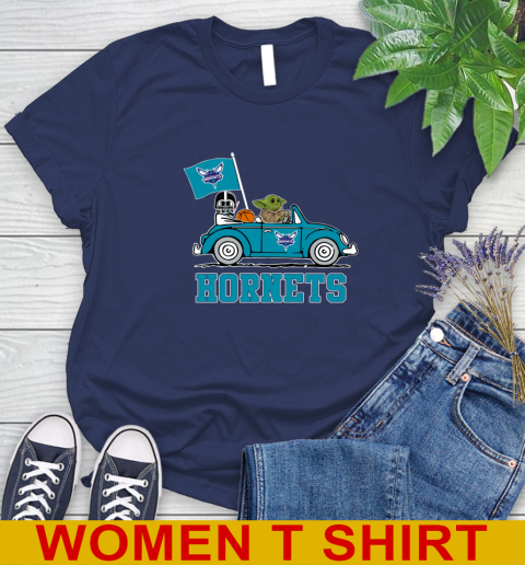 NBA Basketball Charlotte Hornets Darth Vader Baby Yoda Driving Star Wars Shirt Women's T-Shirt 12