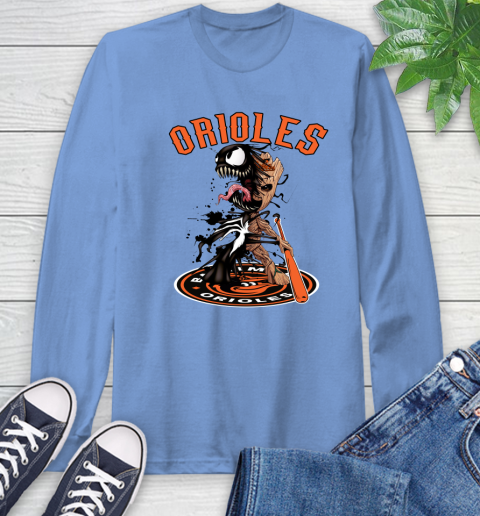 MLB Baltimore Orioles Baseball Venom Groot Guardians Of The Galaxy Long Sleeve T-Shirt 11