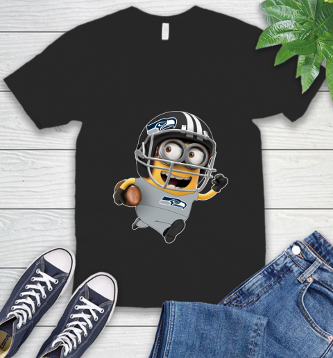 NFL Seattle Seahawks Minions Disney Football Sports V-Neck T-Shirt 2