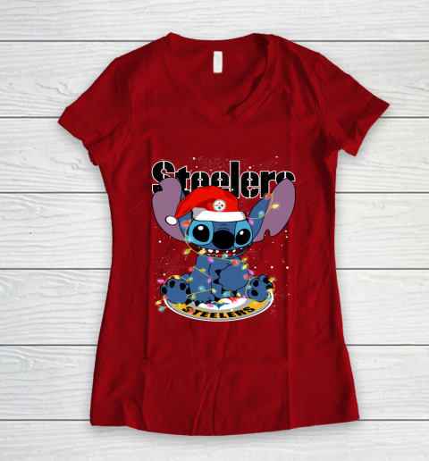 Pittsburgh Steelers NFL Football noel stitch Christmas Women's V-Neck T-Shirt 6