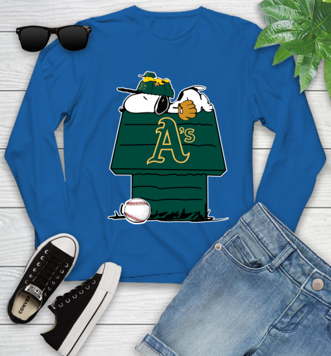 MLB Oakland Athletics Snoopy Woodstock The Peanuts Movie Baseball T Shirt Youth Long Sleeve 9