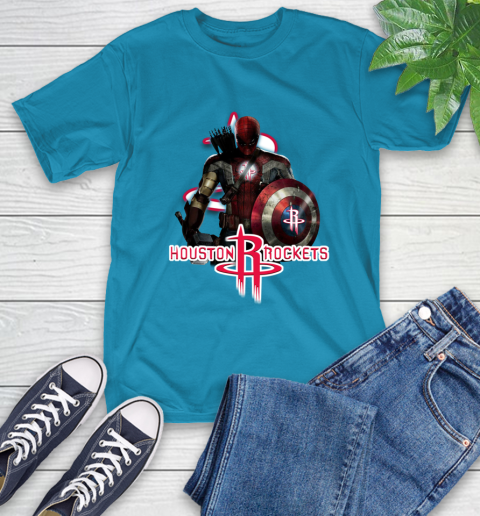 Houston Rockets NBA Basketball Captain America Thor Spider Man Hawkeye Avengers T-Shirt 8