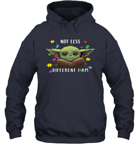 9vpy not less different i am baby yoda autism awareness shirts hoodie 23 front navy