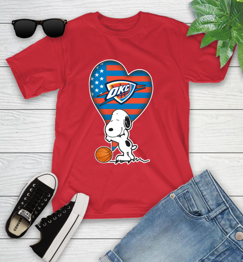 Oklahoma City Thunder NBA Basketball The Peanuts Movie Adorable Snoopy Youth T-Shirt 10