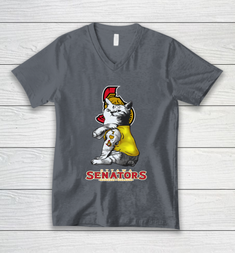NHL My Cat Loves Ottawa Senators Hockey V-Neck T-Shirt 4