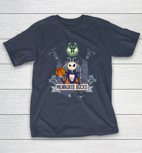 NBA Milwaukee Bucks Basketball Jack Skellington Halloween T-Shirt 3