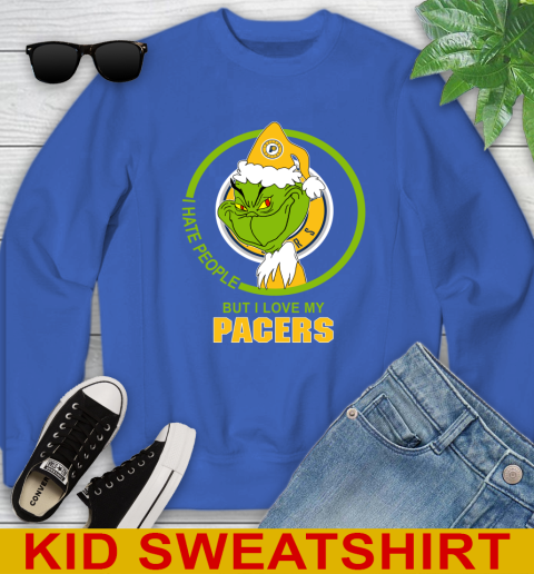 Indiana Pacers NBA Christmas Grinch I Hate People But I Love My Favorite Basketball Team Youth Sweatshirt 7