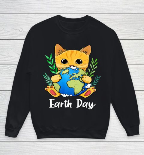 Happy Earth Day Shirt Cute Earth With Cat Earth Day 2021 Youth Sweatshirt