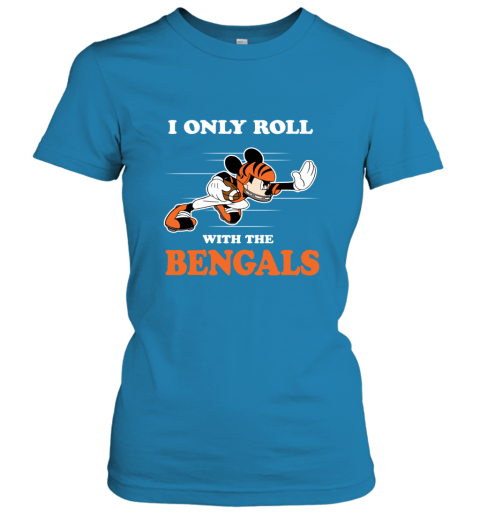 NFL Mickey Mouse I Only Roll With Cincinnati Bengals 1uzl nfl mickey mouse i only roll with cincinnati benga ladies t shirt 20 front sapphire