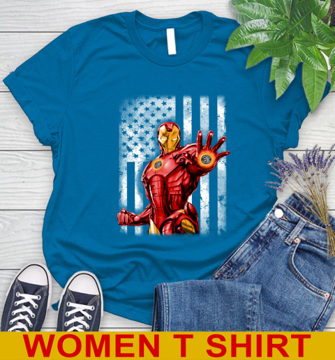 Toronto Raptors NBA Basketball Iron Man Avengers American Flag Shirt Women's T-Shirt 8