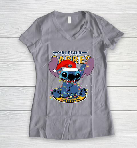 Buffalo Sabres NHL Hockey noel stitch Christmas Women's V-Neck T-Shirt 2