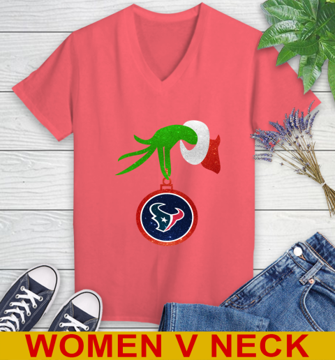 Houston Texans Grinch Merry Christmas NFL Football Women's V-Neck T-Shirt 7