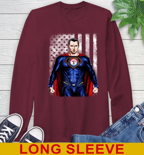 MLB Baseball Texas Rangers Superman DC Shirt Long Sleeve T-Shirt 7