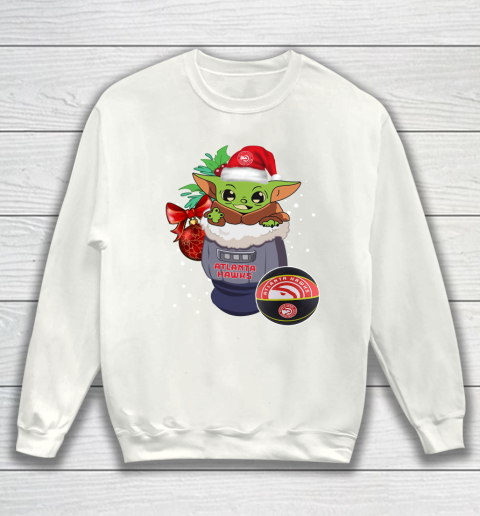 Atlanta Hawks Christmas Baby Yoda Star Wars Funny Happy NBA Sweatshirt 2