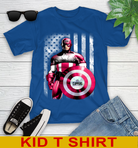 LA Clippers NBA Basketball Captain America Marvel Avengers American Flag Shirt Youth T-Shirt 10