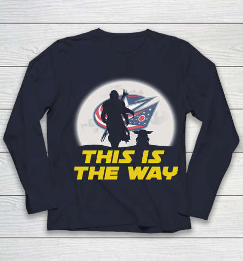 Columbus Blue Jackets NHL Ice Hockey Star Wars Yoda And Mandalorian This Is The Way Youth Long Sleeve 2