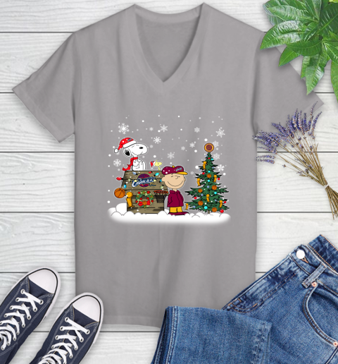 Cleveland Cavaliers NBA Basketball Christmas The Peanuts Movie Snoopy Championship Women's V-Neck T-Shirt 4