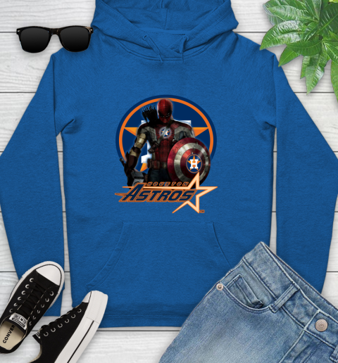MLB Captain America Thor Spider Man Hawkeye Avengers Endgame Baseball Houston Astros Youth Hoodie 9