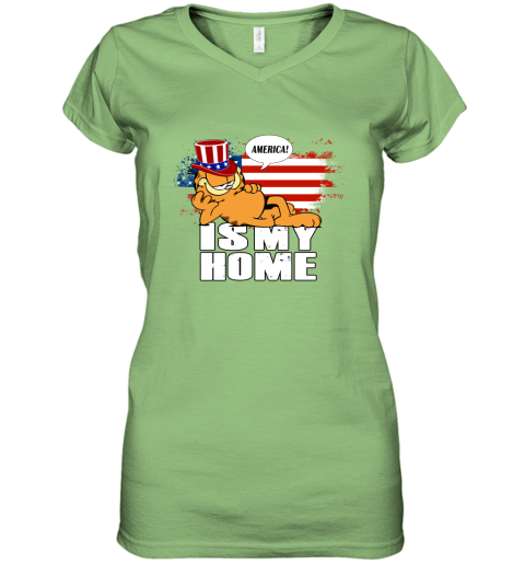 America Is My Home Garfield Independence Day 4th Of July Women's V-Neck T-Shirt