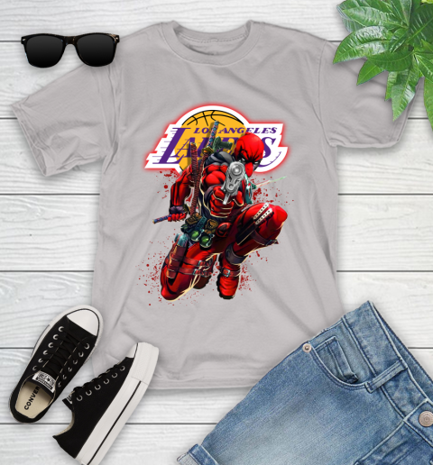 NBA Deadpool Marvel Comics Sports Basketball Los Angeles Lakers Youth T-Shirt 12