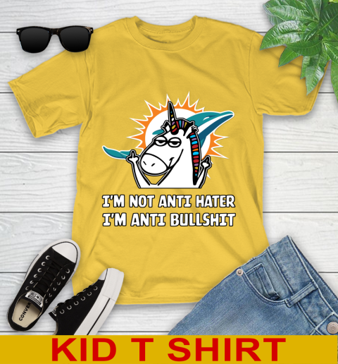 Miami Dolphins NFL Football Unicorn I'm Not Anti Hater I'm Anti Bullshit Youth T-Shirt 8
