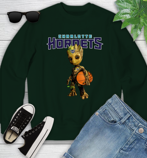 Charlotte Hornets NBA Basketball Groot Marvel Guardians Of The Galaxy Youth Sweatshirt 10