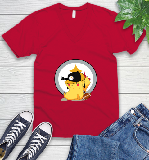 NFL Pikachu Football Sports Pittsburgh Steelers V-Neck T-Shirt 7