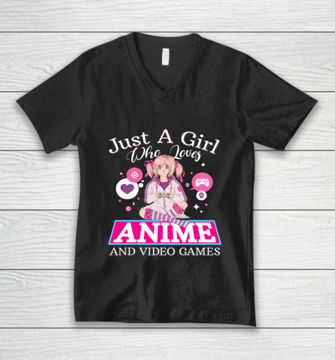 Just A Girl Who Loves Anime And Video Games Gift Character V-Neck T-Shirt