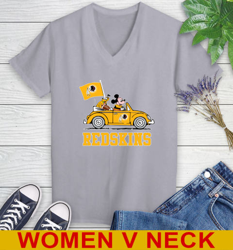 NFL Football Washington Redskins Pluto Mickey Driving Disney Shirt Women's V-Neck T-Shirt 5