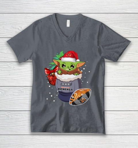 Cincinnati Bengals Christmas Baby Yoda Star Wars Funny Happy NFL V-Neck T-Shirt 5