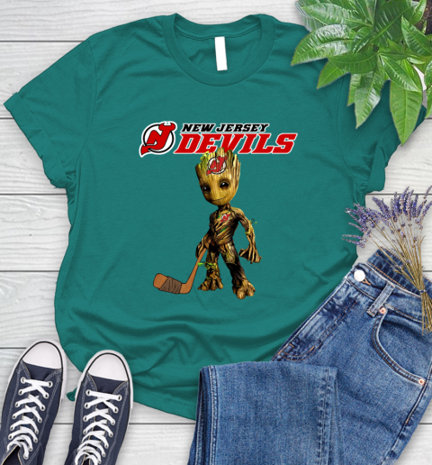 New Jersey Devils NHL Hockey Groot Marvel Guardians Of The Galaxy Women's T-Shirt 12