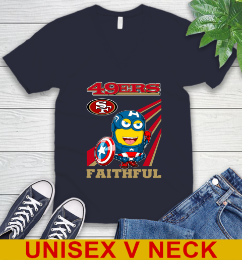 NFL Football San Francisco 49ers Captain America Marvel Avengers Minion Faithful Shirt V-Neck T-Shirt 2