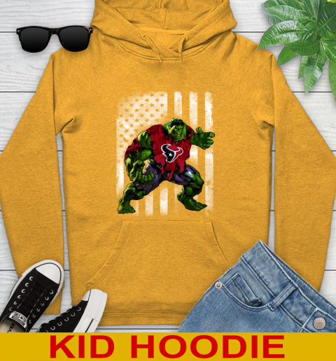 Houston Texans Hulk Marvel Avengers NFL Football American Flag Youth Hoodie 2