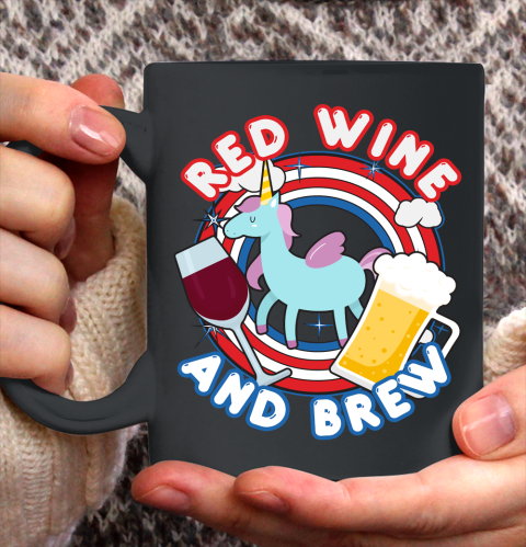 Beer Lover Funny Shirt Unicorn Red Wine And Brew Funny July 4th Gift Vintage Ceramic Mug 11oz