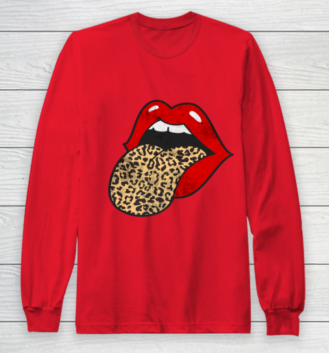 Red Lips Leopard Tongue Trendy Animal Print Long Sleeve T Shirt
