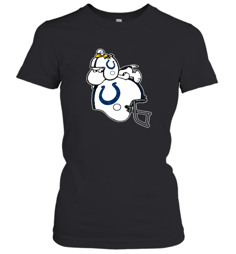 Snoopy And Woodstock Resting On Indianapolis Colts Helmet Women's T-Shirt