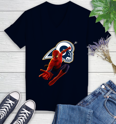 NFL Spider Man Avengers Endgame Football Los Angeles Rams Women's V-Neck T-Shirt 3