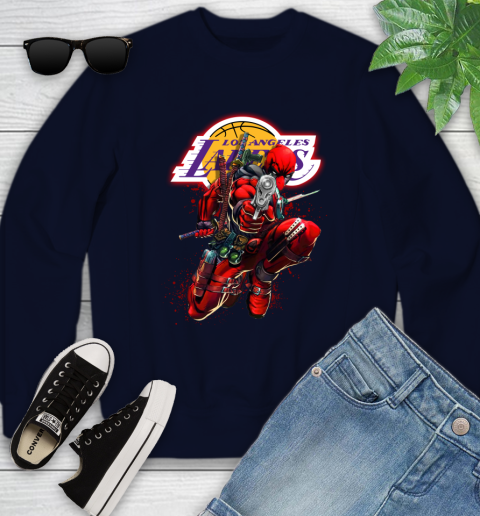 NBA Deadpool Marvel Comics Sports Basketball Los Angeles Lakers Youth Sweatshirt 3
