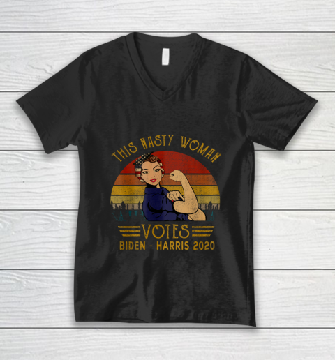 Womens Vintage This Nasty Woman Vote Biden Harris 2020 Anti Trump V-Neck T-Shirt