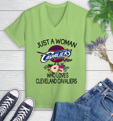 NBA Just A Woman Who Loves Cleveland Cavaliers Basketball Sports Women's V-Neck T-Shirt 6